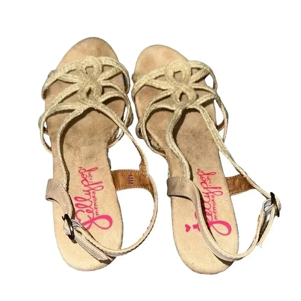 Jellypop 11M tan strappy‎ cork 3”wedge sandals